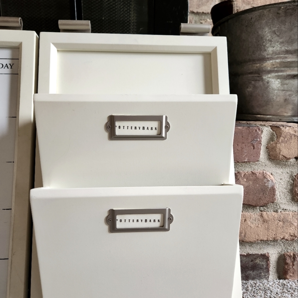 Pottery Barn organizational system white letter bin